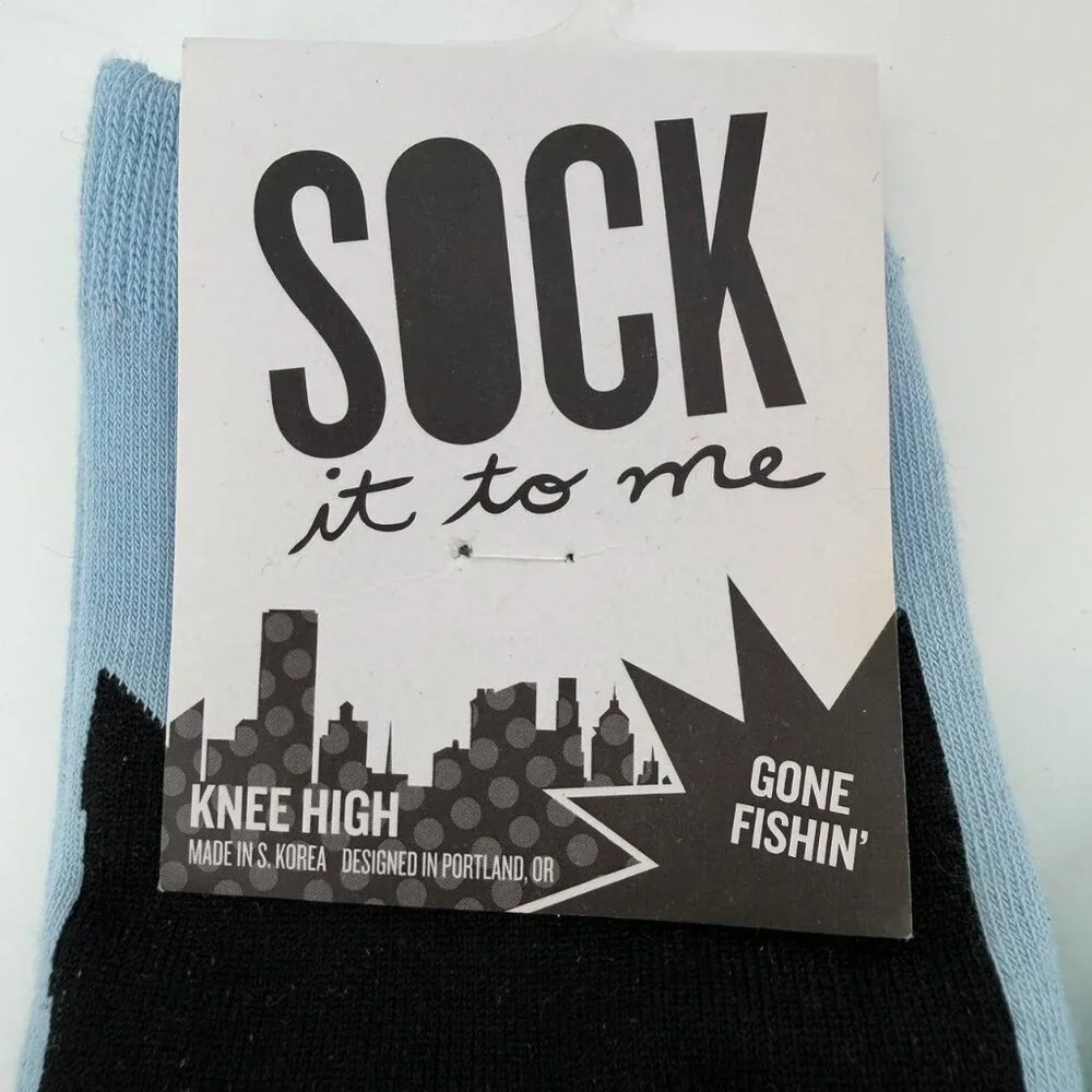 Sock It to Me, Gone Fishing' Unisex Stretch-It Knee-High Socks, Fishy Cat Socks